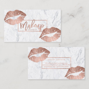 Makeup typography lips faux rose gold marble business card