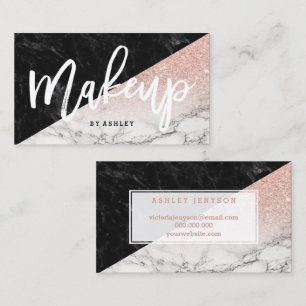 Makeup typography rose gold glitter block marble business card