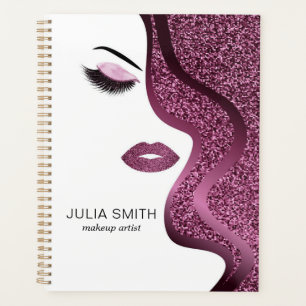 Makeup with burgundy glitter effect planner
