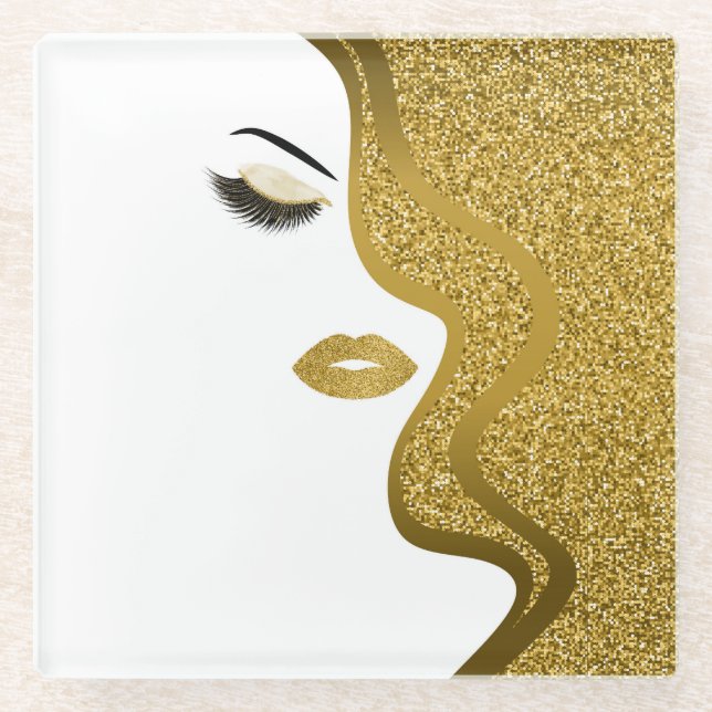 Makeup with glitter effect glass coaster (Front)