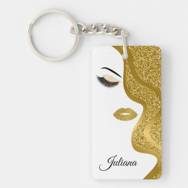 Makeup with glitter effect key ring (Front)