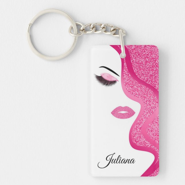 Makeup with glitter effect key ring (Front)