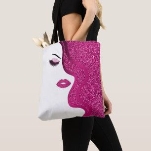 Makeup with glitter effect tote bag