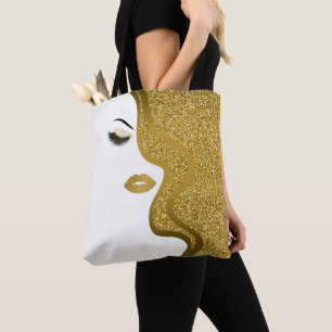 Makeup with glitter effect tote bag