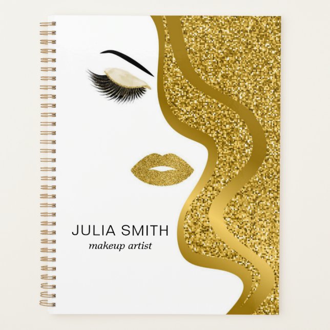 Makeup with gold glitter effect planner (Front)