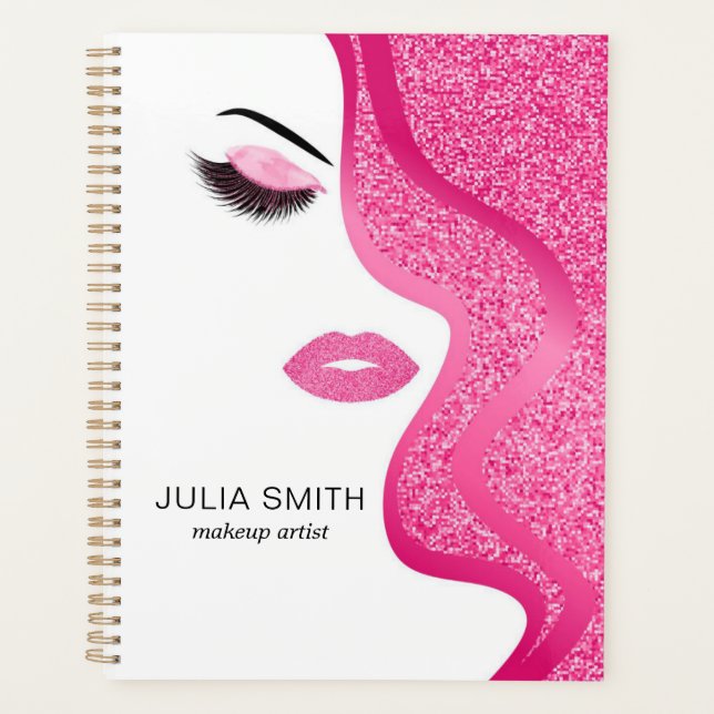 Makeup with light pink glitter effect planner (Front)