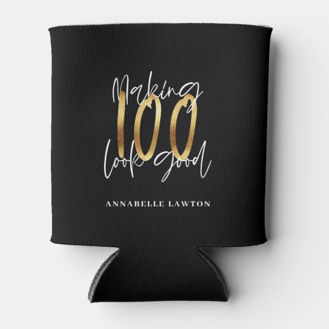 Making 100 look good gold birthday invitation can cooler (Front)