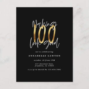 Making 100 look good gold birthday invitation postcard