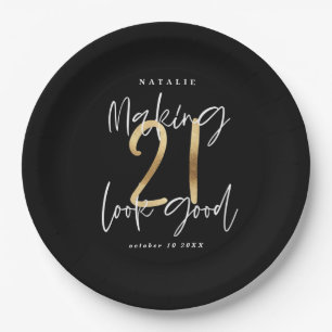 Making 21 look good gold Birthday party Paper Plate