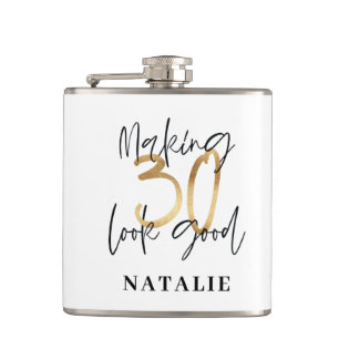 Making 30 look good gold birthday party hip flask