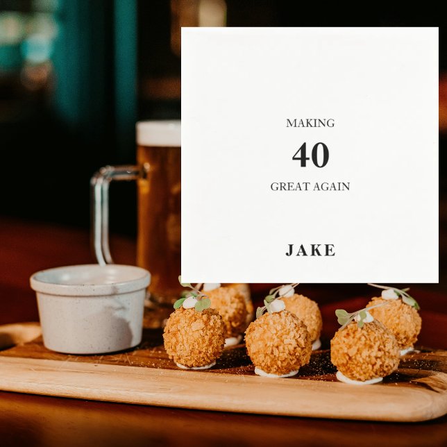 Making 40 Great Again Black Text Birthday Party Napkin (Creator Uploaded)
