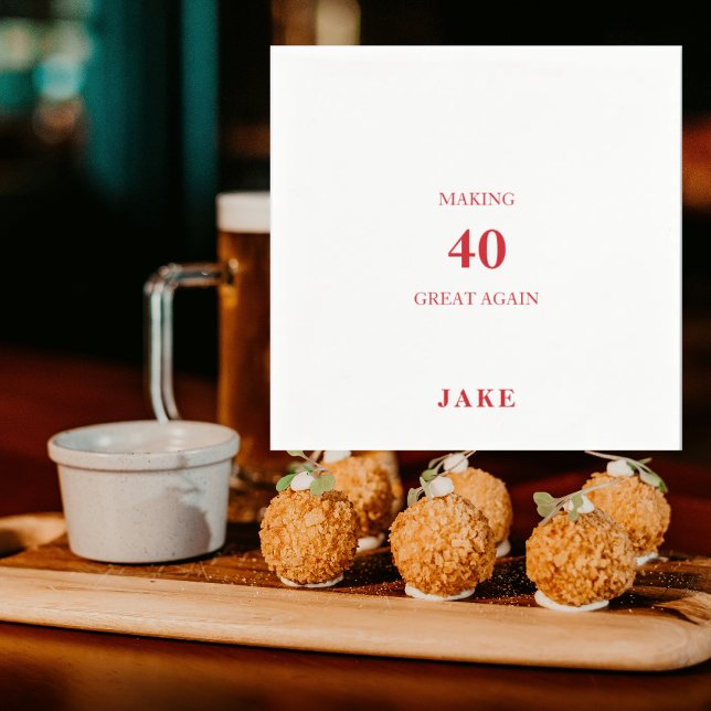 Making 40 Great Again Red Text Birthday Party Napkin (Creator Uploaded)