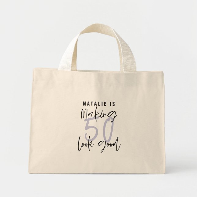 Making 50 look good age birthday personalised mini tote bag (Front)