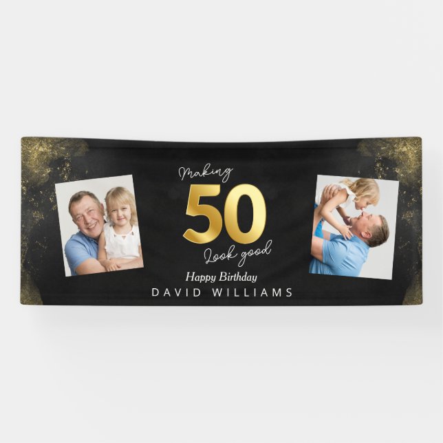 Making 50 look good black and gold birthday banner (Horizontal)