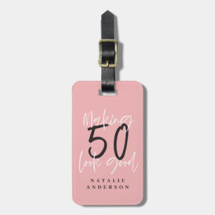 Making 50 look good colourful birthday celebration luggage tag