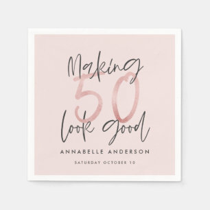 Making 50 look good girly pink glitter birthday napkin