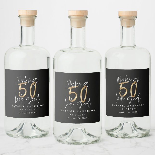 Making 50 look good gold birthday celebration wate liquor bottle label (Bottles)