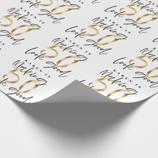 Making 50 look good gold birthday gift wrap (Corner)