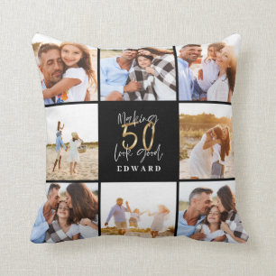 Making 50 look good gold black photo birthday cushion