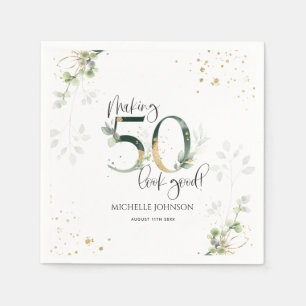 Making 50 Look Good Green Gold Botanical Birthday Napkin