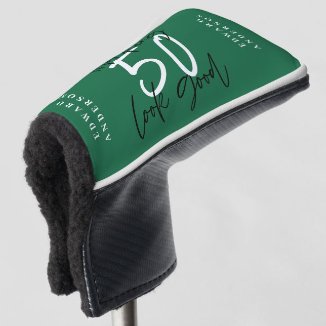 Making 50 look good typograph birthday celebration golf head cover (3/4 Front)