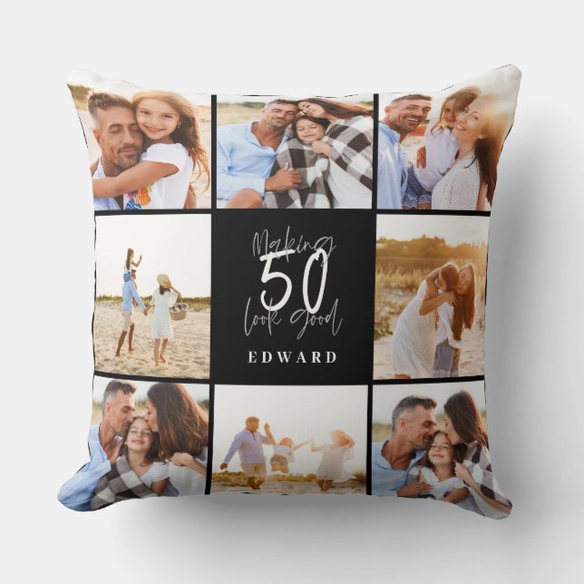 Making 50 look good white black photo birthday  cushion (Front)