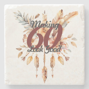 Making 60 Look Good 60th Birthday Rustic Boho Stone Coaster