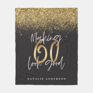 making 60 look good black gold glitter fleece blanket