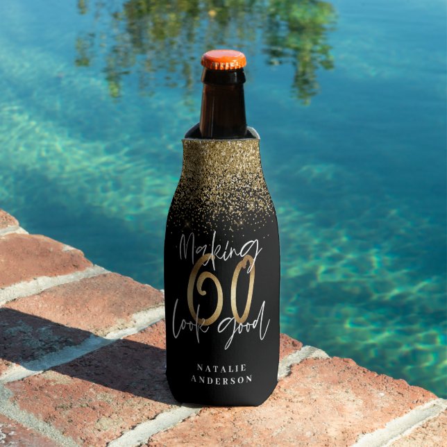 Making 60 look good gold glitter birthday bottle cooler (In Situ Pool)