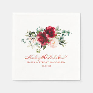 Making 60 Look Good Red Pink Floral Custom Napkin