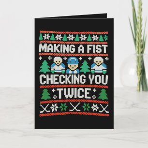 Making A Fist Checking You Twice Ice Hockey Xmas Card