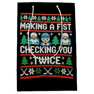 Making A Fist Checking You Twice Ice Hockey Xmas Medium Gift Bag