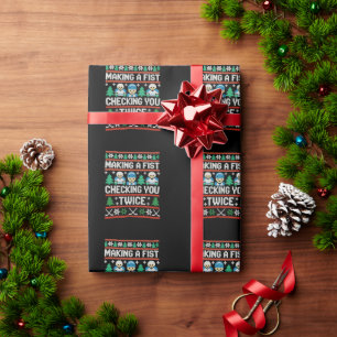 Making A Fist Checking You Twice Ice Hockey Xmas Wrapping Paper
