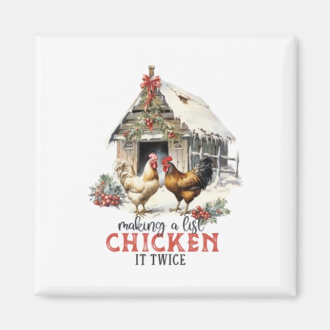 "Making a list, Chicken it twice" Puns Christmas Magnet (Front)