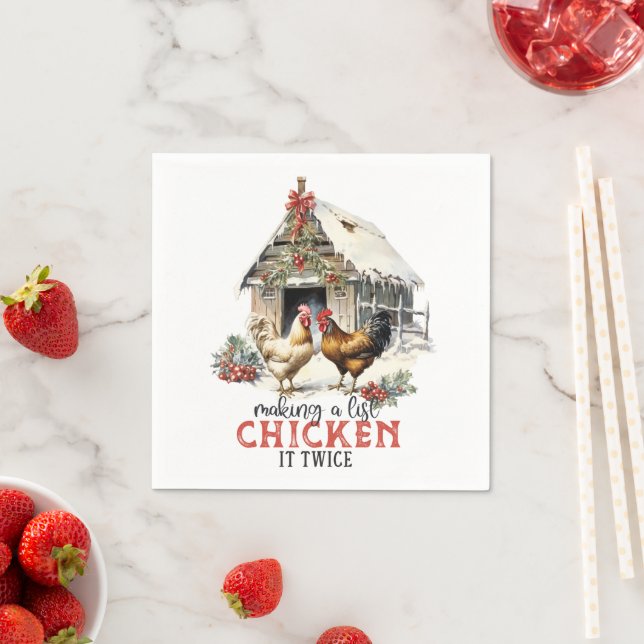 "Making a list, Chicken it twice" Puns Christmas Napkin (Insitu)