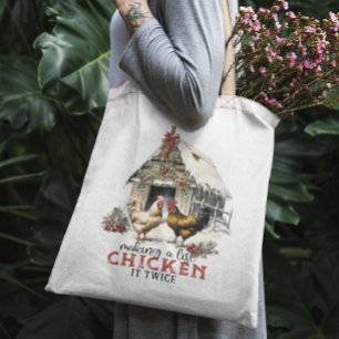 "Making a list, Chicken it twice" Puns Christmas Tote Bag