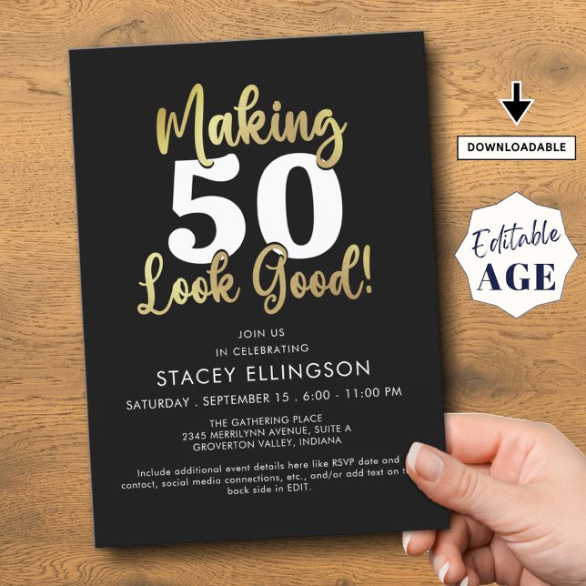 Making AGE Look Good Black Gold Birthday Invitation (Creator Uploaded)