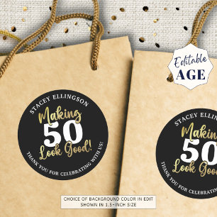 Making AGE Look Good Black Gold Thank You Birthday Classic Round Sticker