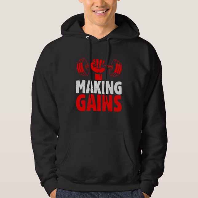 Making Gains Exercise Fitness Workout Weightliftin Hoodie (Front)