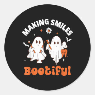 Making Smiles Bootiful Funny Ghost Dentist Hallowe Classic Round Sticker
