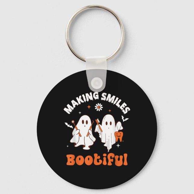 Making Smiles Bootiful Funny Ghost Dentist Hallowe Key Ring (Front)