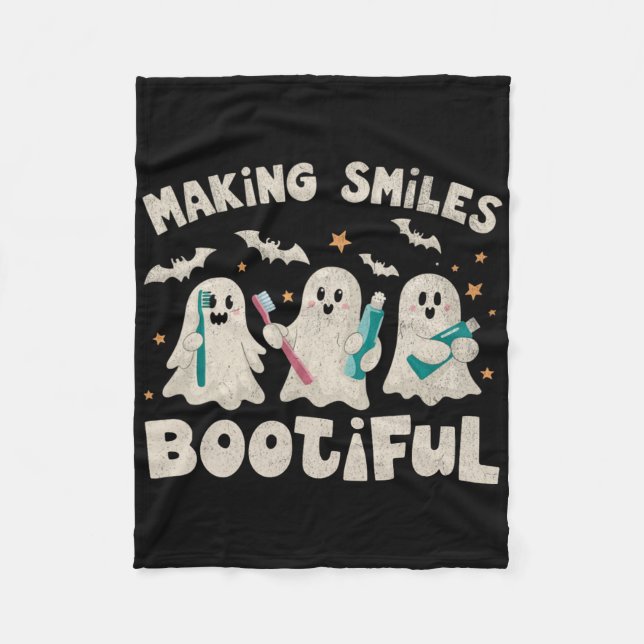 Making Smiles Bootiful Halloween Funny Ghost Denti Fleece Blanket (Front)