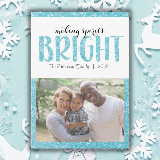 Making Spirits Bright Blue Christmas Flat Card (Creator Uploaded)