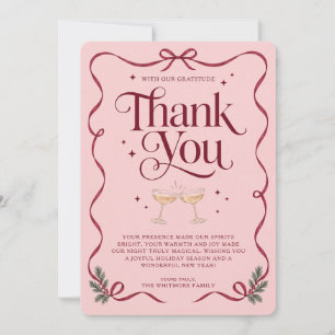 Making Spirits Bright Burgundy Bow Holiday Party Thank You Card