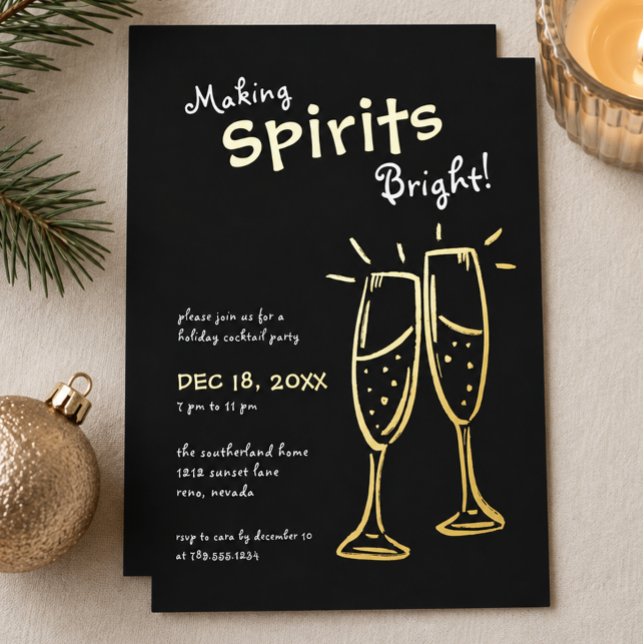 Making Spirits Bright Champagne Christmas Party (Making Spirits Bright Champagne Christmas Party Foil Invitation)