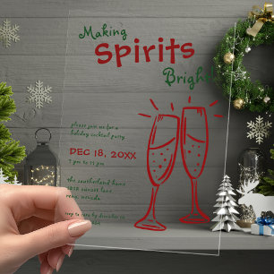 Making Spirits Bright Champagne Christmas Party Acrylic Invitations