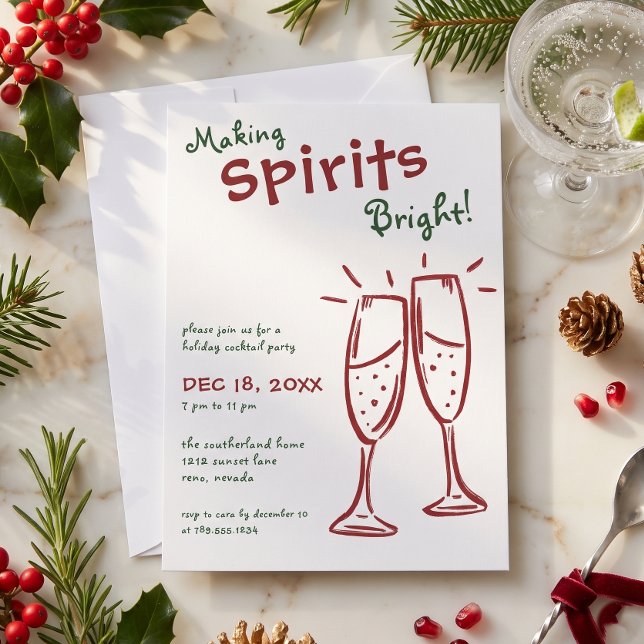 Making Spirits Bright Champagne Christmas Party Invitation (Creator Uploaded)