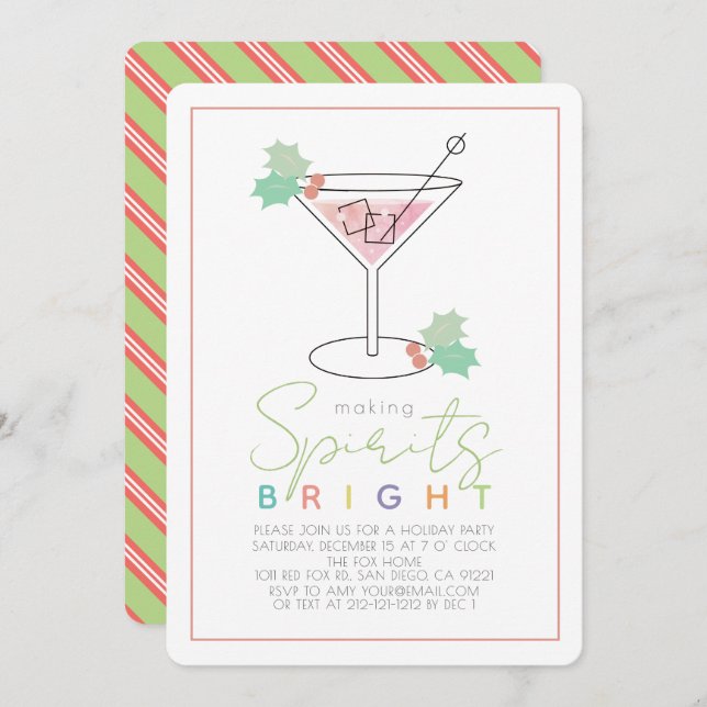 Making Spirits Bright Christmas Cocktail Party Invitation (Front/Back)