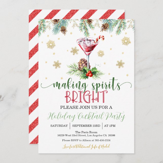 Making Spirits Bright Christmas Party (Border) Invitation (Front/Back)