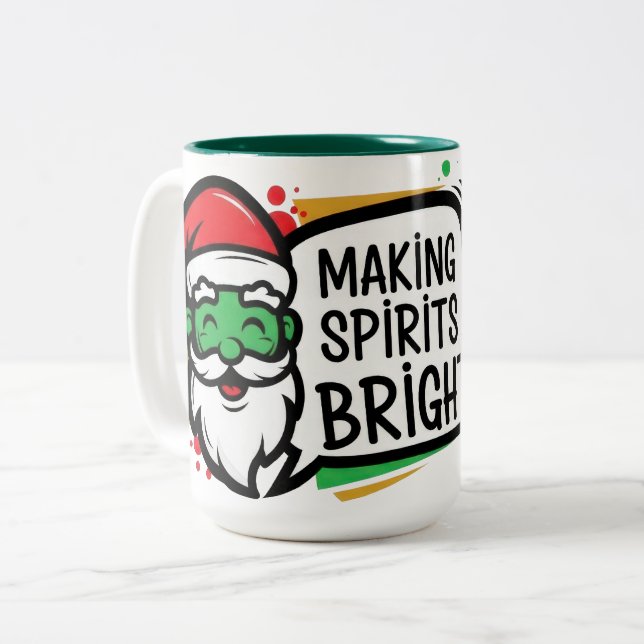 Making Spirits Bright Christmas Two-Tone Coffee Mug (Front Left)